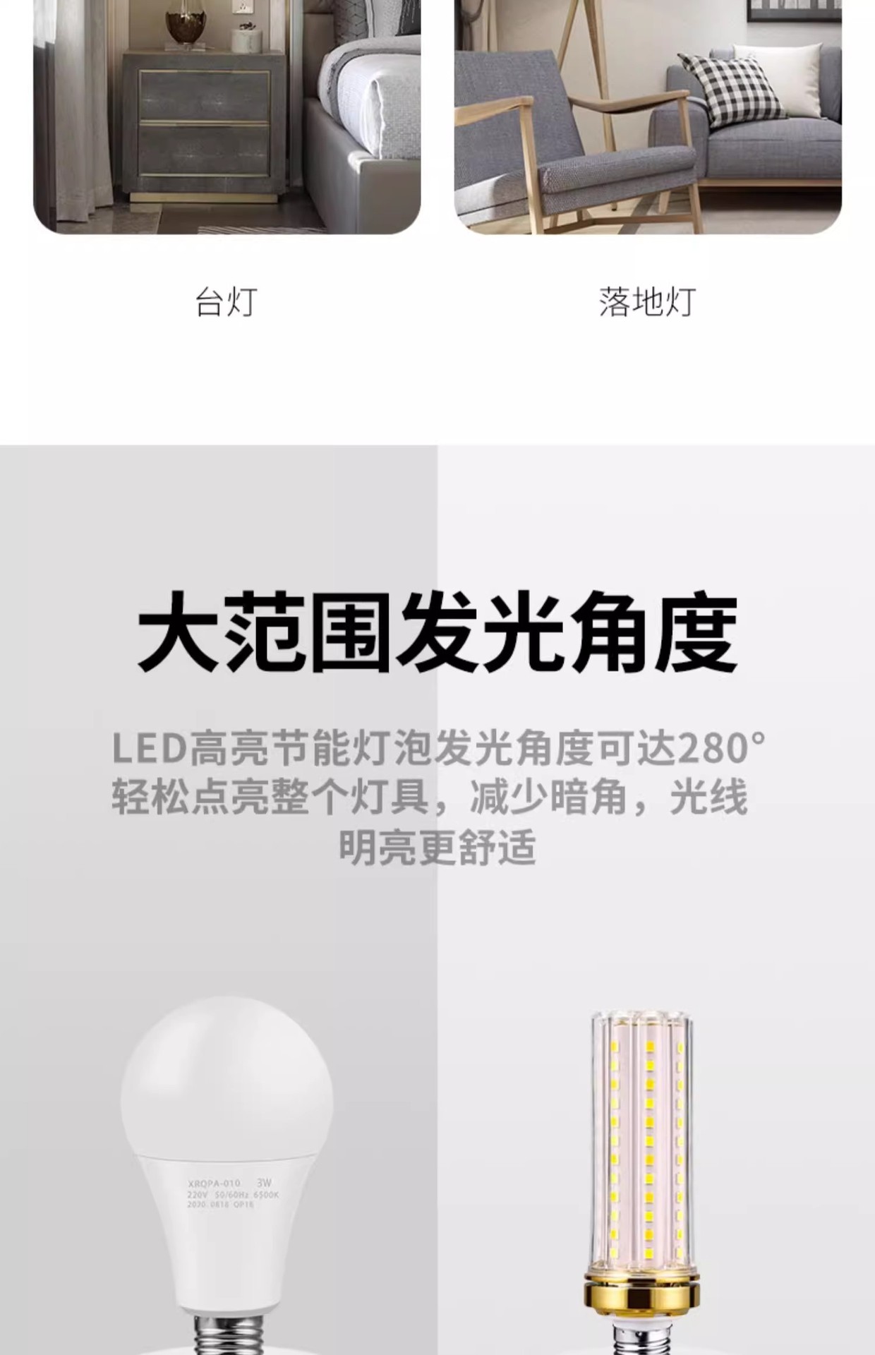 LED灯泡玉米灯家用e27螺纹e14螺口节能灯暖白三色光照明吊灯光源详情9