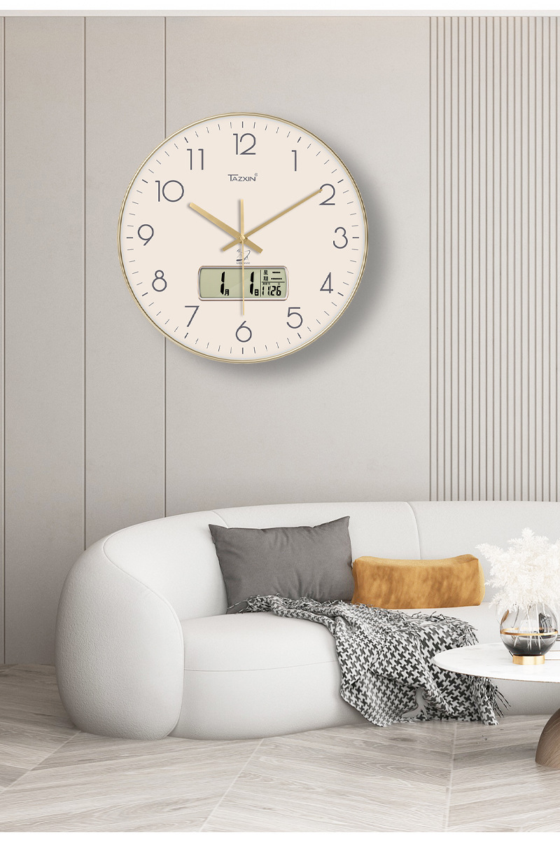 钟表挂钟客厅家用轻奢免打孔静音自动对时电波时钟挂墙厂家代批发详情18
