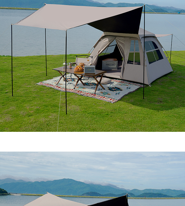 Black rubber tent and canopy two-in-one outdoor camping folding portable camping rainproof overnight, fully automatic for 3-4 people pic 8