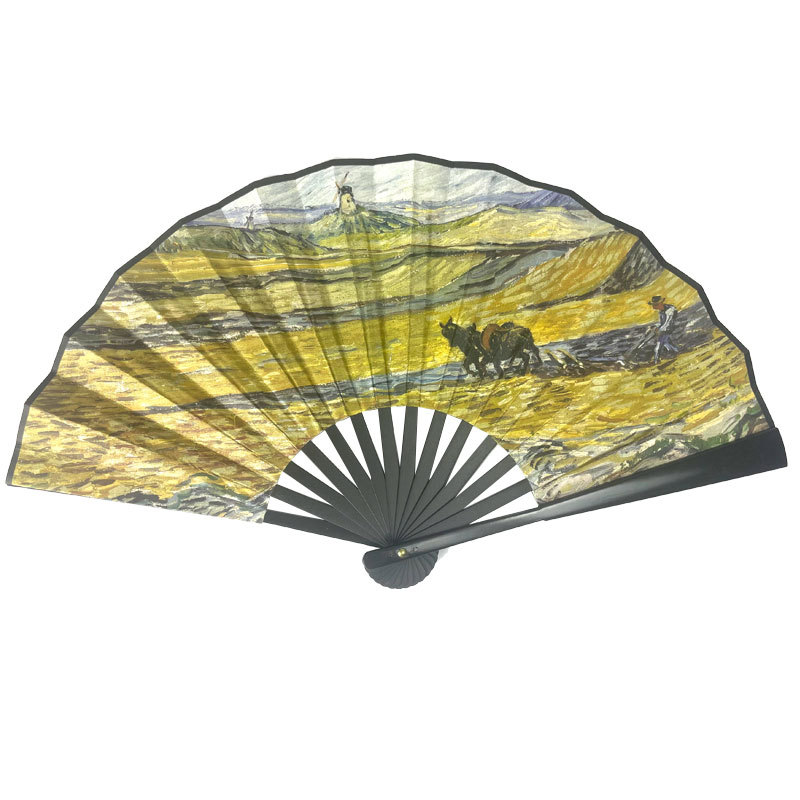 厂家直销新款8寸梵高的印象派风景画国潮风扇子地摊热卖扇子批发详情9