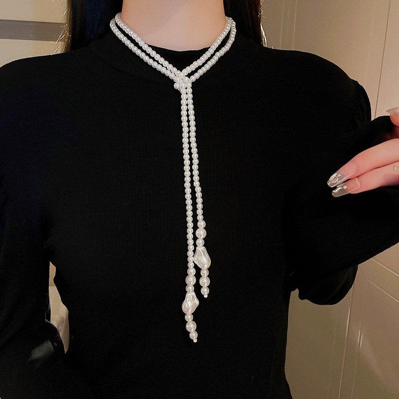 Irregular long pearl necklace, French light luxury style, sweater chain, niche simple and high-end necklace wholesale for women pic 62