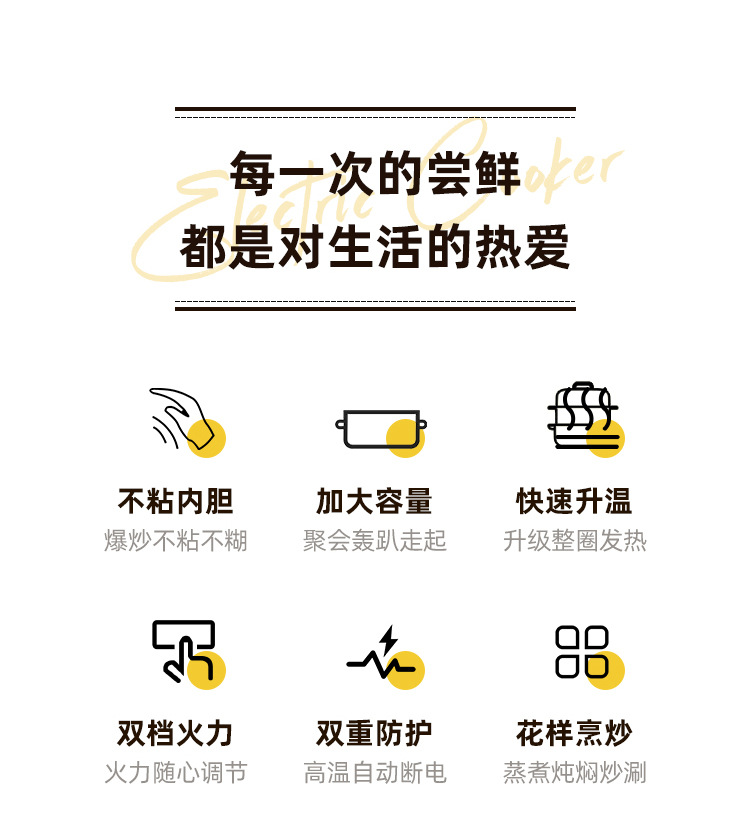 小黄鸭双柄电热锅多功能蒸煮锅不粘内胆电火锅家用学生宿舍电锅详情6