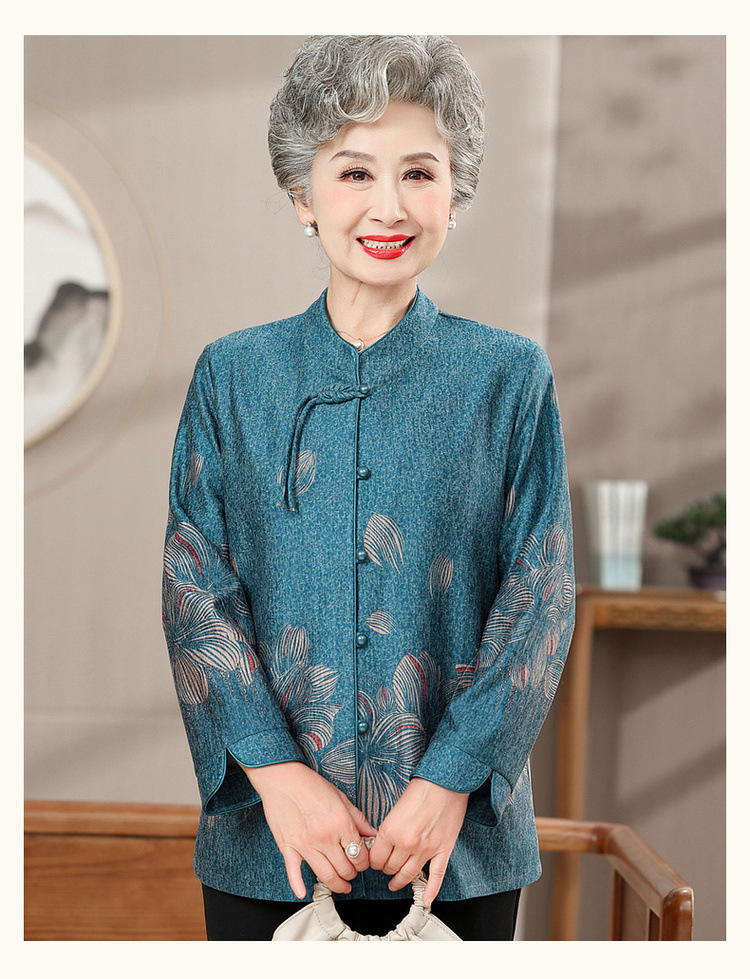 奶奶装秋装2024新款衬衫外套女妈妈春秋长袖套装中老年人盘扣上衣详情17
