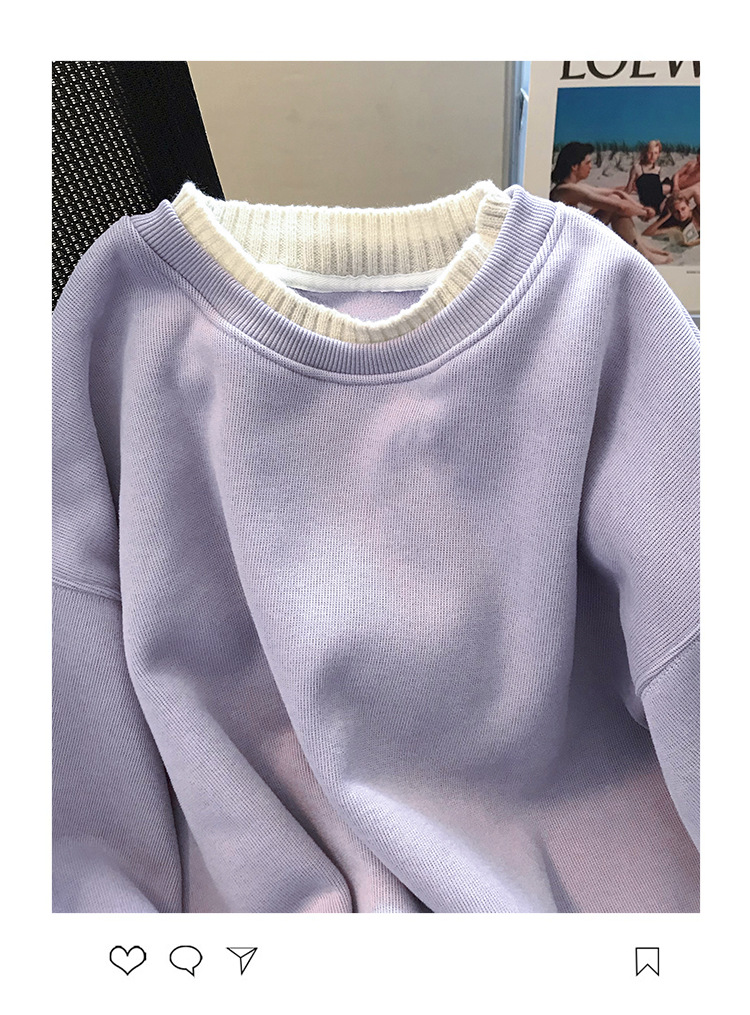 新品女式卫衣定制加绒圆领卫衣女款厚假两件长袖宽松大码女装衣服详情24