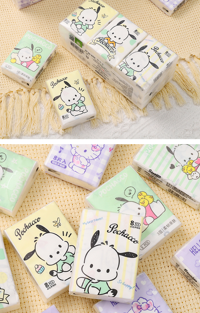 Sanrio officially authorized nine-pack printed handkerchief paper, portable tissues, cute student small pack napkins and facial tissues pic 16