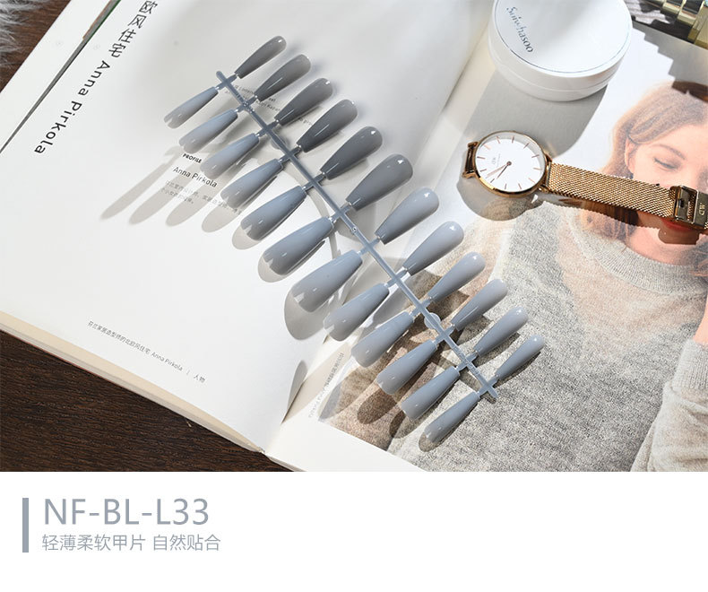 The long ballet nail with solid color and glossy oil from Europe and America, the mid-length trapezoidal nail art piece, and the false nails are exquisite and simple pic 33