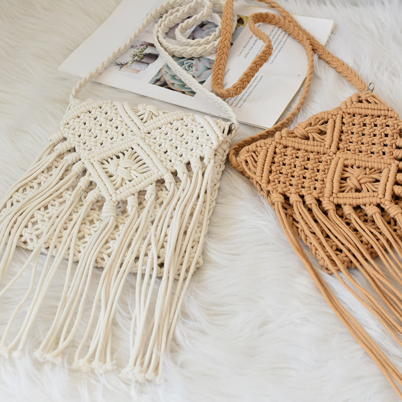 Summer Korean fringed crossbody straw woven bag, Korean retro single-shoulder cotton thread woven bag, sweet and fresh flip cover bag pic 3
