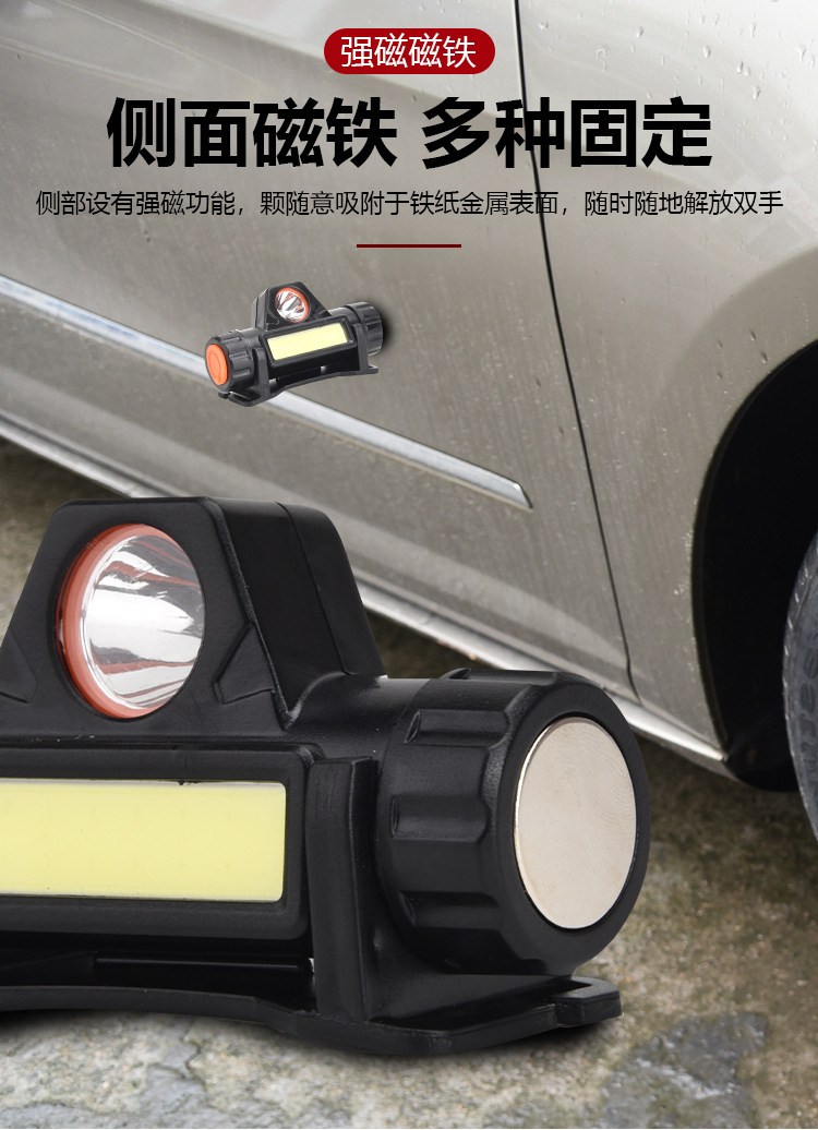 New cross-border multi-functional magnetic working LED headlamp, USB charging COB outdoor strong light portable headlamp pic 3