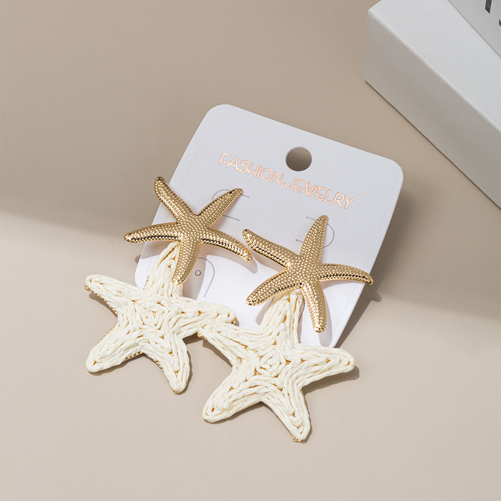 欧美跨境热卖海星海螺几何金属耳坠度假风夸张百搭创意耳环女饰品详情2