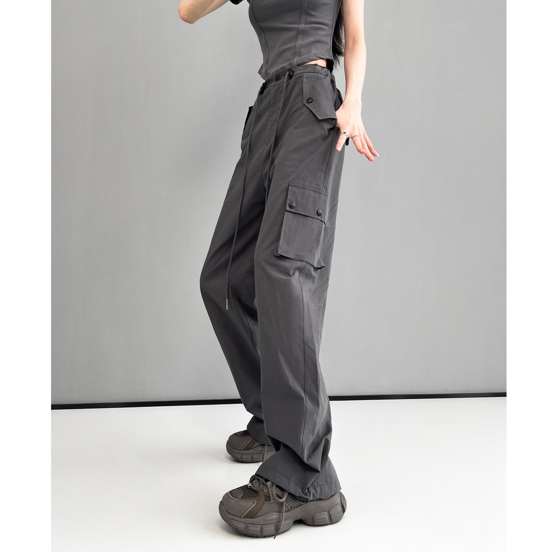 美式复古粉色高腰直筒工装裤女2023夏季辣妹新款休闲高街薄款裤子详情13