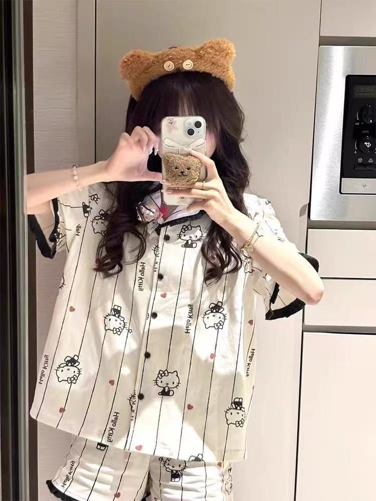 ins Fresh pajama women Summer short sleeves and shorts Korean cardigan plus-size Korean Japanese-style home wear two-piece set pic 49