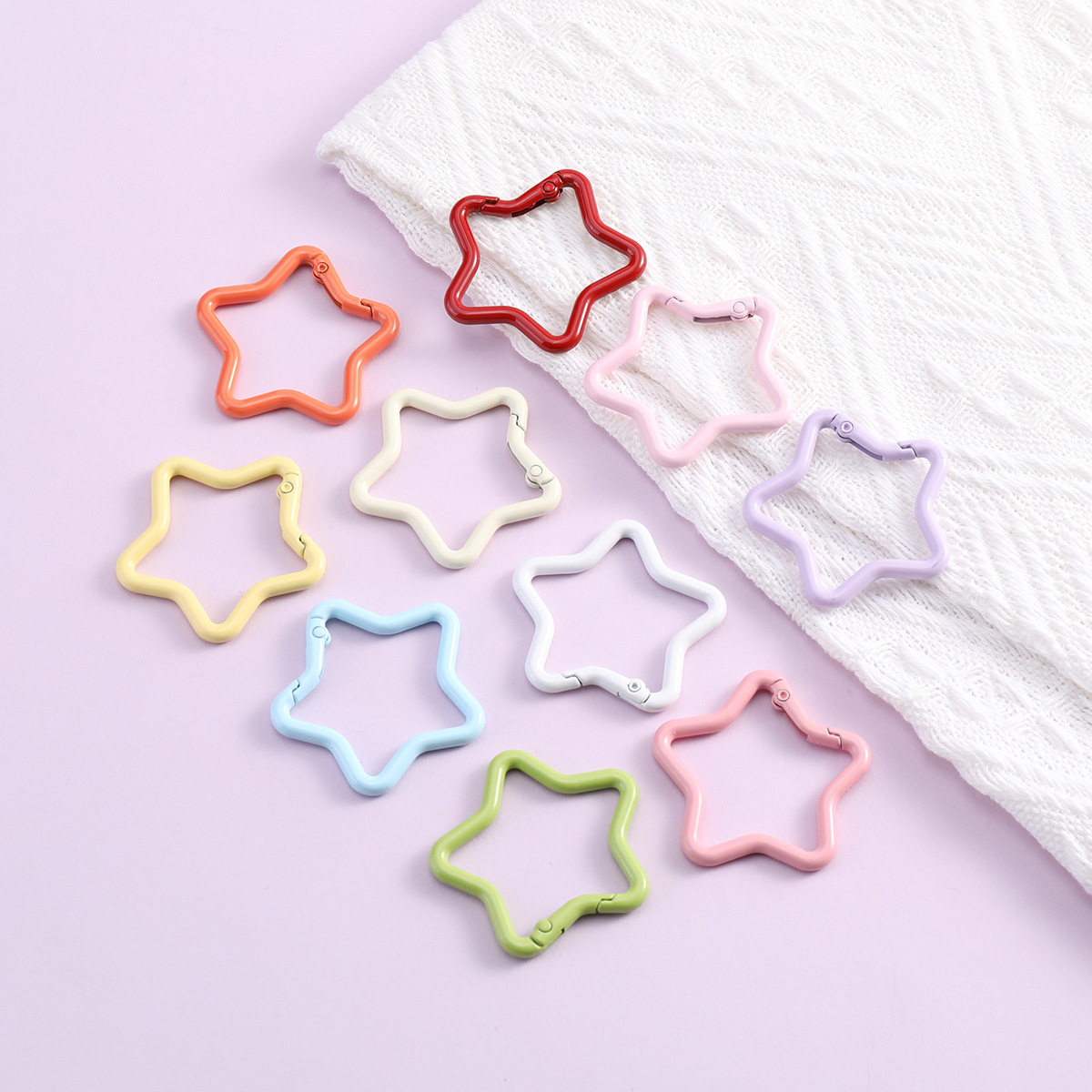 彩色五角星弹簧扣开口环 diy饰品配件箱包挂饰合金烤漆星星钥匙扣详情9