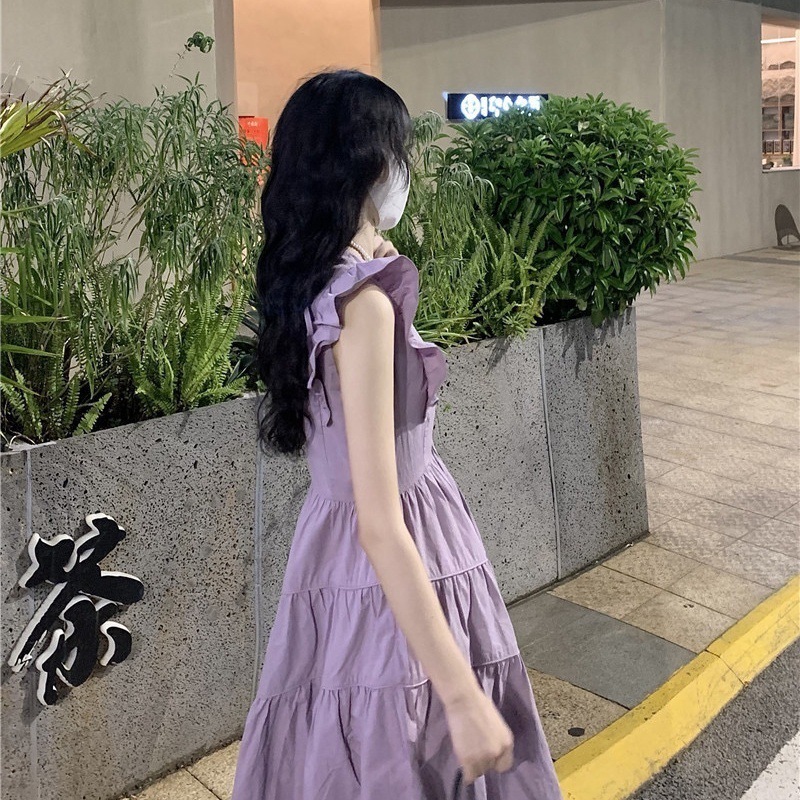 紫色小飞袖温柔风连衣裙夏季女2025新款蓬蓬裙法式设计感奶甜裙子详情7