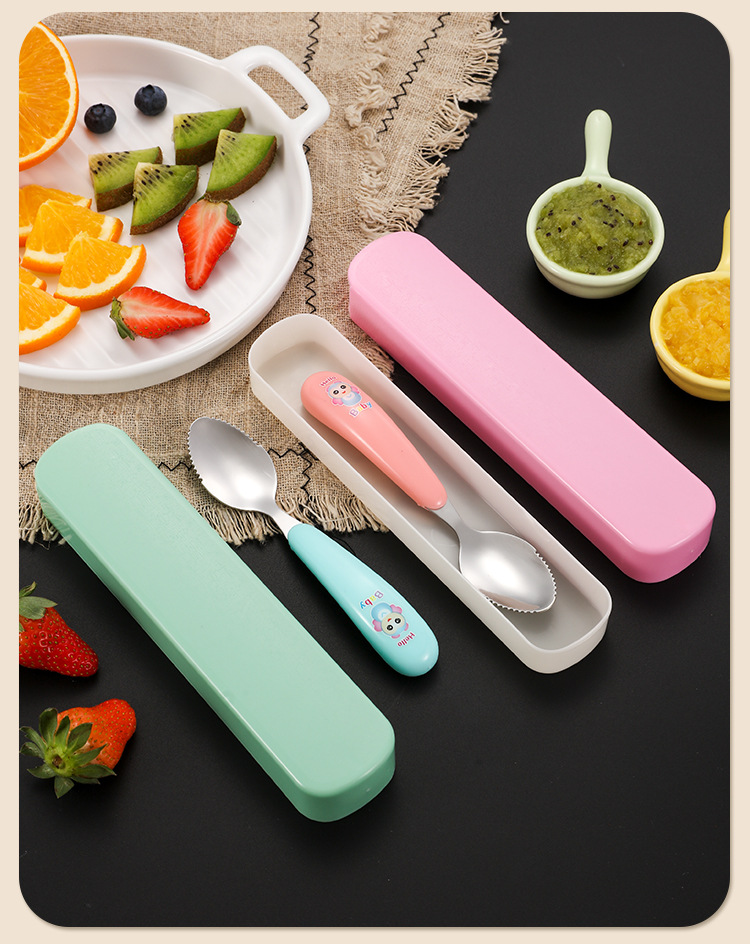 便携儿童餐具水果勺双头两用卡通宝宝硅胶刮泥勺婴儿辅食挖泥勺详情23