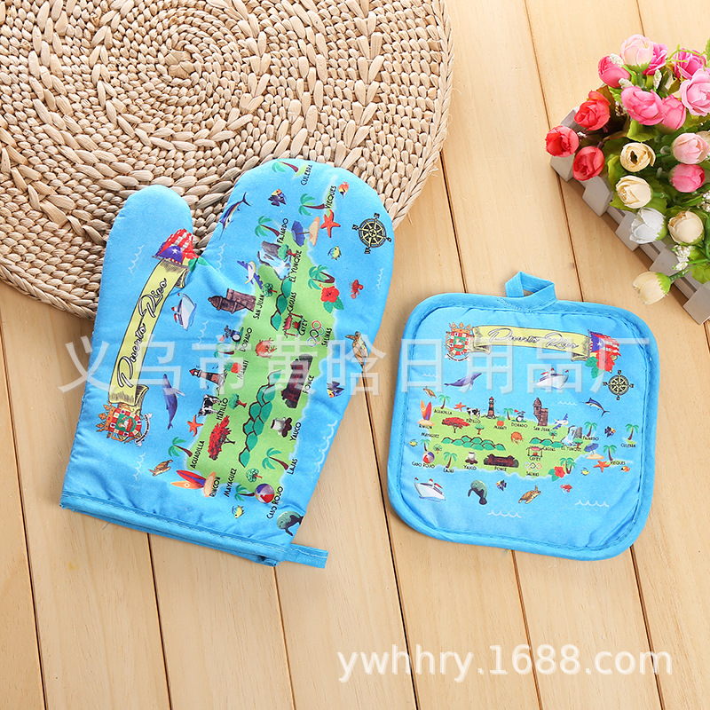 【 Chi Jia 】 Digital Printed Microwave Oven Gloves and Pads Two-piece Set, heat-resistant and high-temperature resistant oven Baking Gift pic 5