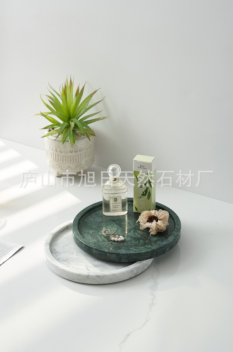 天然洞石盘古木纹大理石饰品托盘欧式酒店简约风装饰摆盘圆形托盘详情4