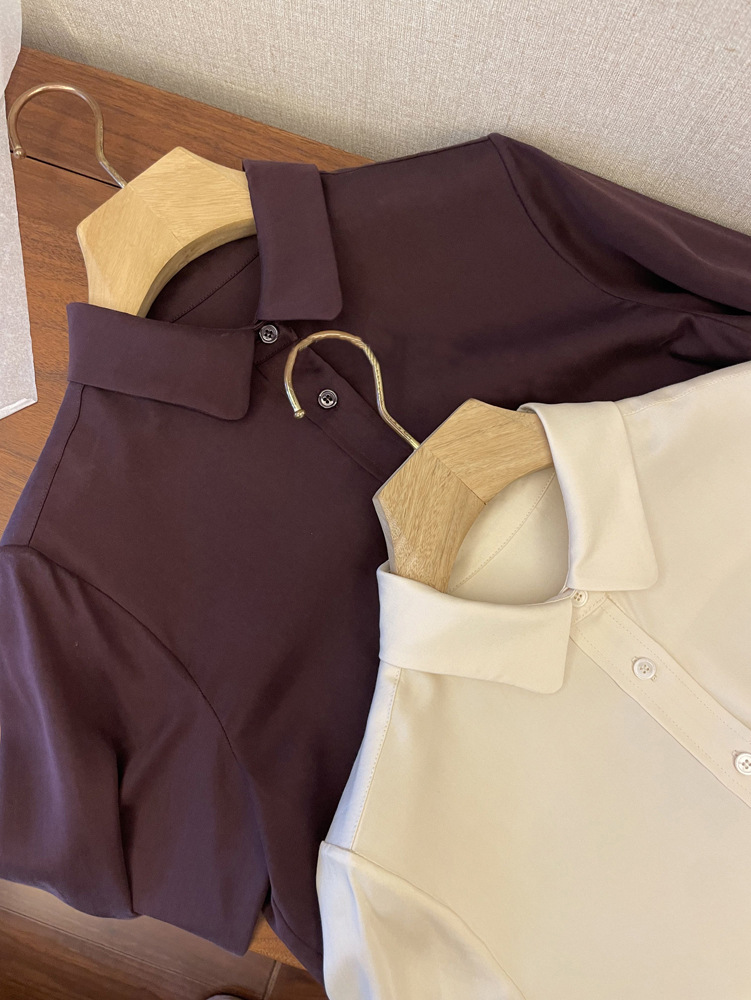 原厂里的禾！上身简直绝了，篙级哑光感天丝翻领长袖纯色气质衬衫详情5