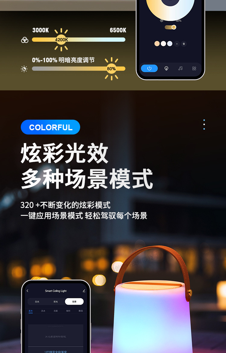 涂鸦alexa智能音箱灯幻彩一体小音响蓝牙语音控制定时防水手提灯详情9
