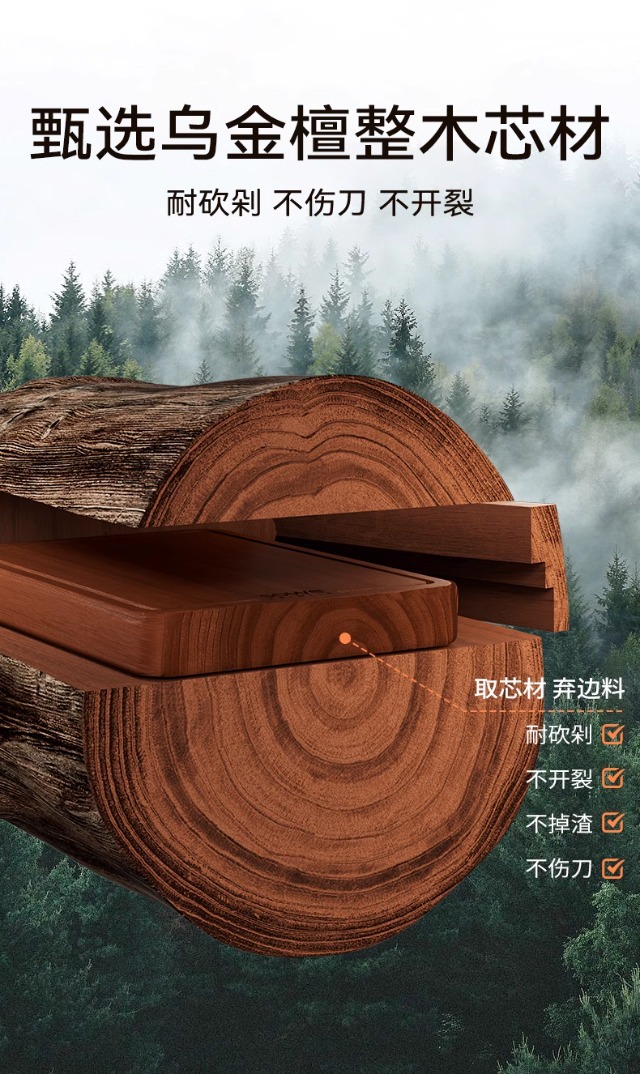 乌檀木菜板家用防霉抗菌双面实木切菜板砧板整木面板厨房专用案板详情6