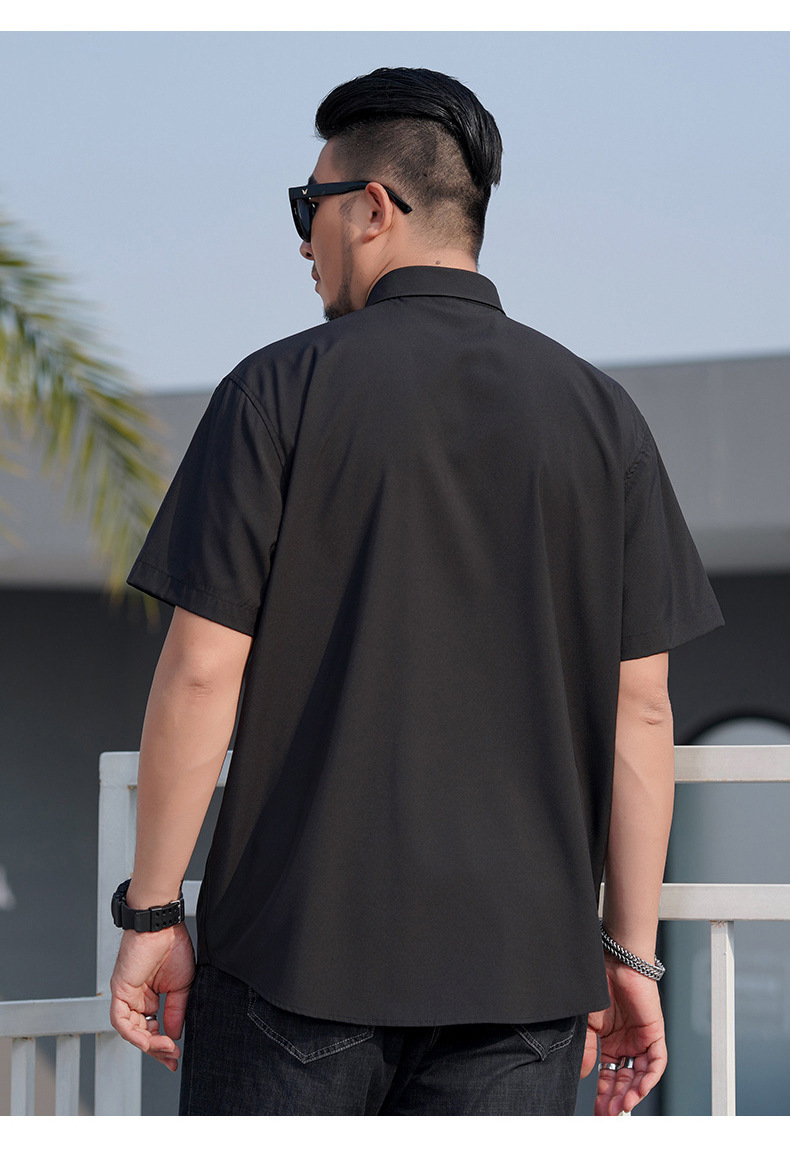 宽松大码男士短袖衬衫肥佬夏季商务休闲薄款纯色衬衣胖哥加肥寸衫详情14