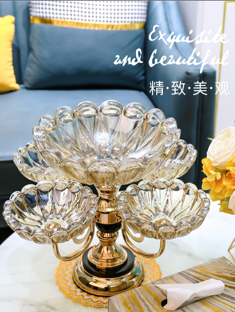 欧式水晶玻璃多层网红水果盘现代家用客厅茶几创意轻奢零食糖果盘详情4