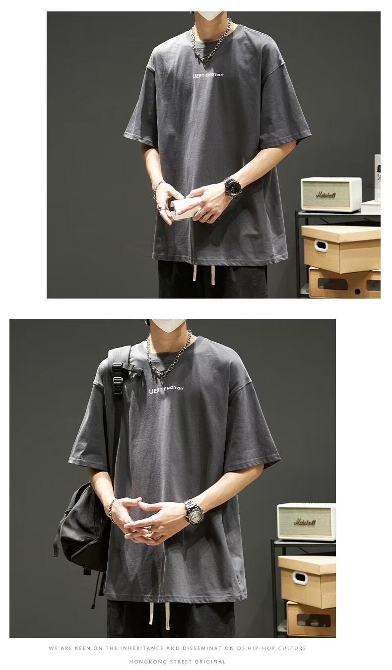 夏季男士t恤潮牌潮流简约半袖上衣男装短袖纯棉衣服男生体恤印花详情21