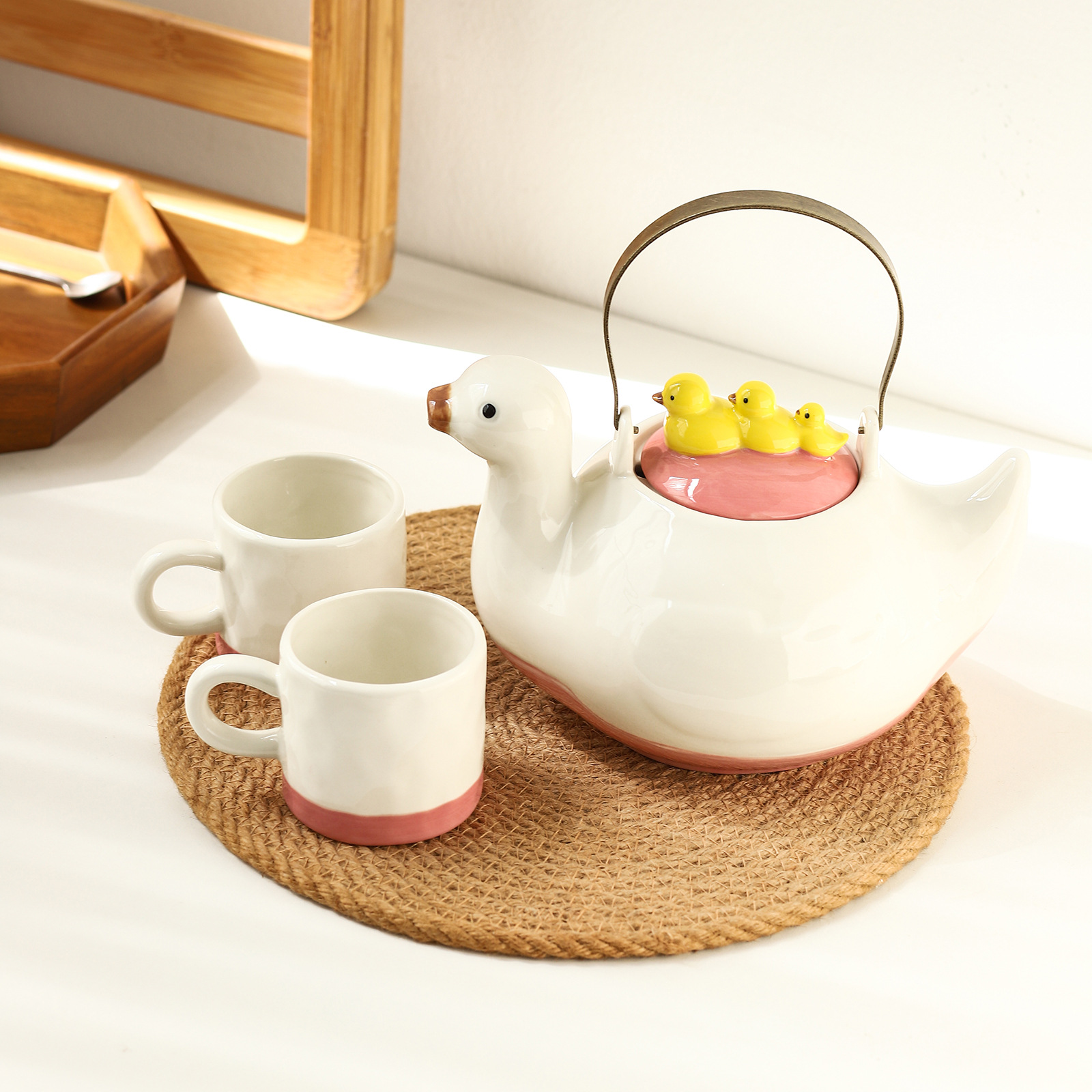 High-quality household teapots and cups, cartoon cute water bottle sets, creative duck ceramic water sets pic 1