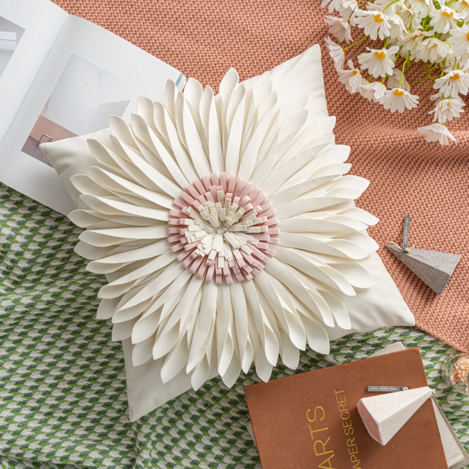 Internet-famous InS-style sun flower pillowcase, small Daisy bedside cushion, office sunflower pillow cover pic 3