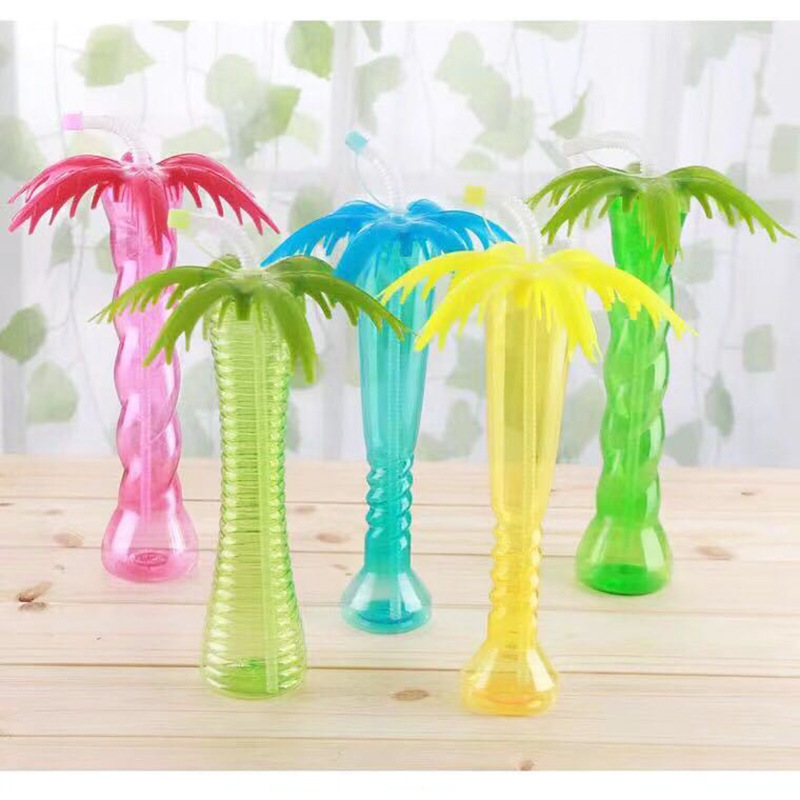 New wholesale PET coconut tree cups, plastic straw cups, disposable juice bottles with lights and personalized designs for cross-border trade pic 6