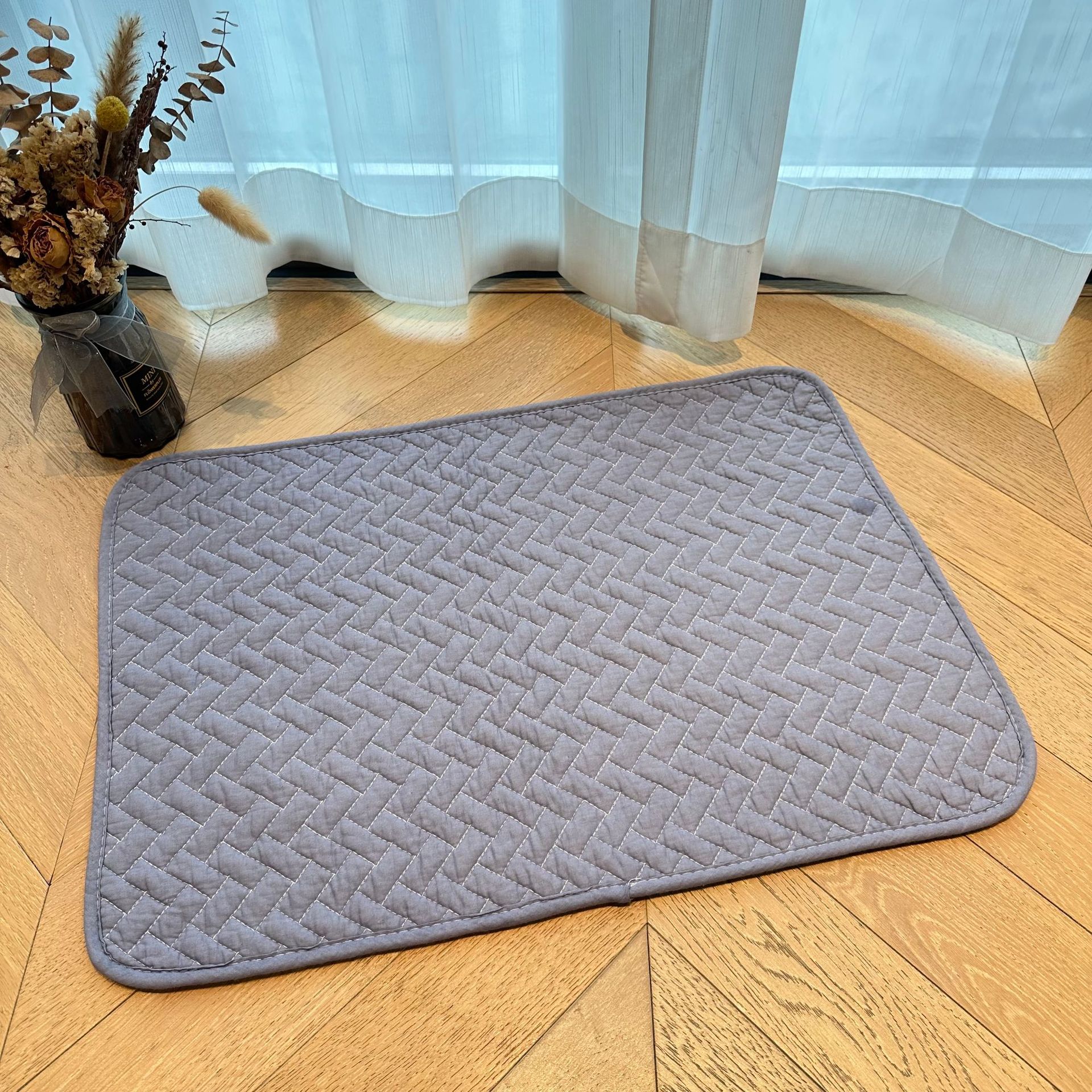Plain pure cotton floor mat, quilted anti-slip mat, entrance bedroom floor mat, kitchen mat, pet mat, carpet anti-slip and silent pic 9
