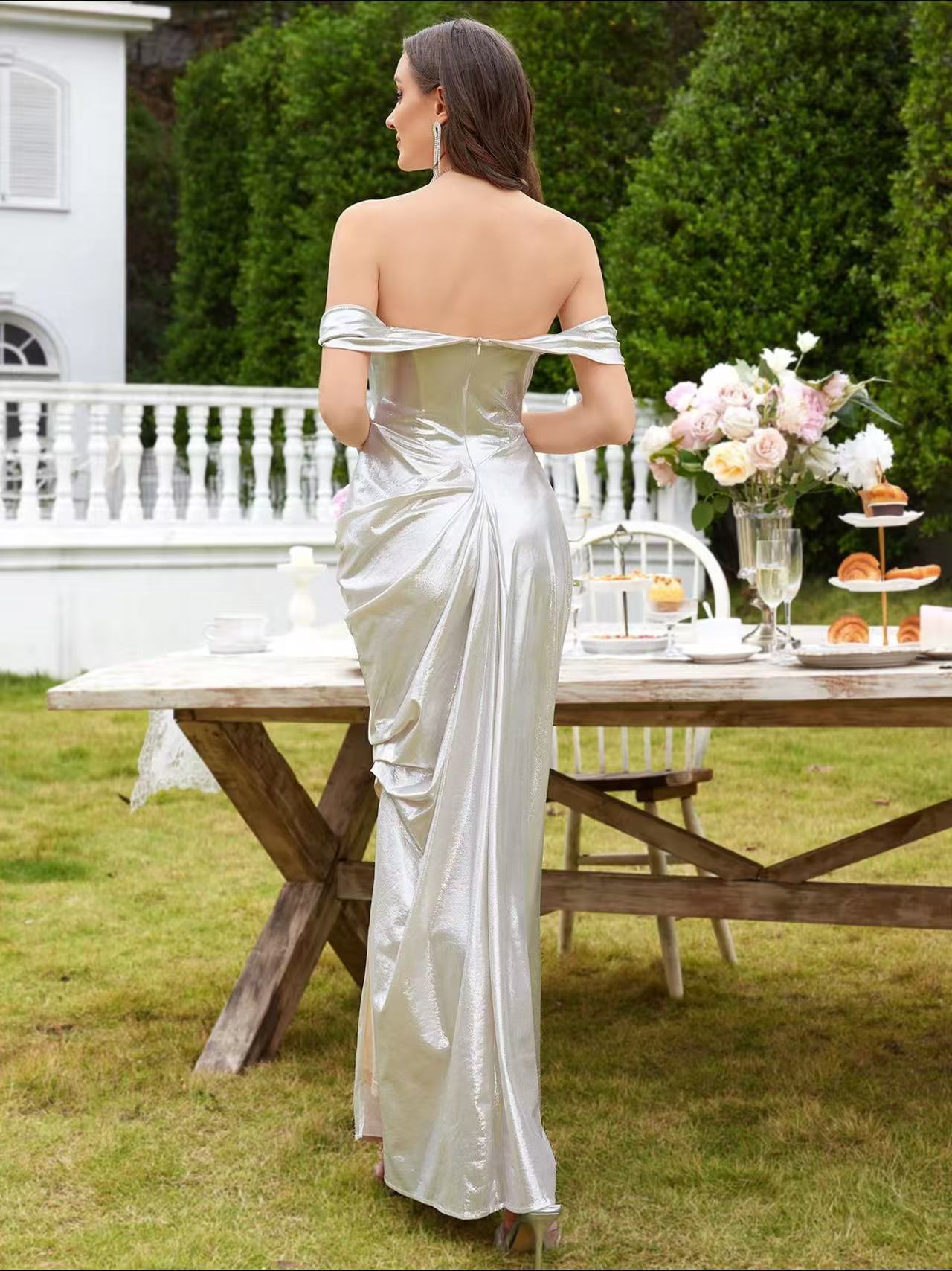 2025 New high-end bride toasting dress, banquet toasting evening gown, light luxury, high-end and niche, one-shoulder banquet pic 5