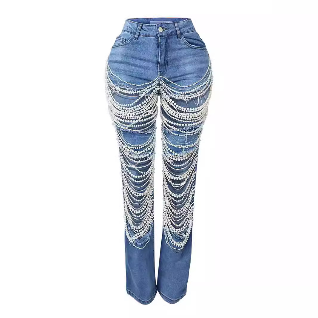 INS amazon aliexpress europa y Estados Unidos crossover 2026 big broach jeans mujer cadena de cuentas cadena colgante accesorios pantalones de corte recto pic 4