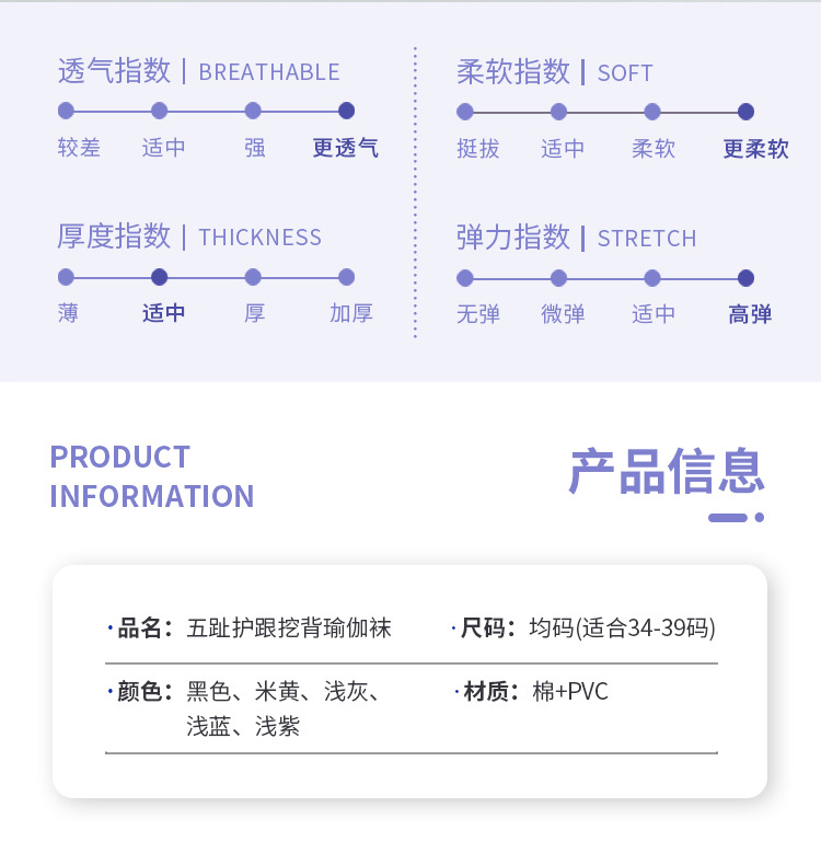 新品秋冬高品质瑜伽袜专业加厚防滑露趾女士五指袜普拉提袜地板袜详情7