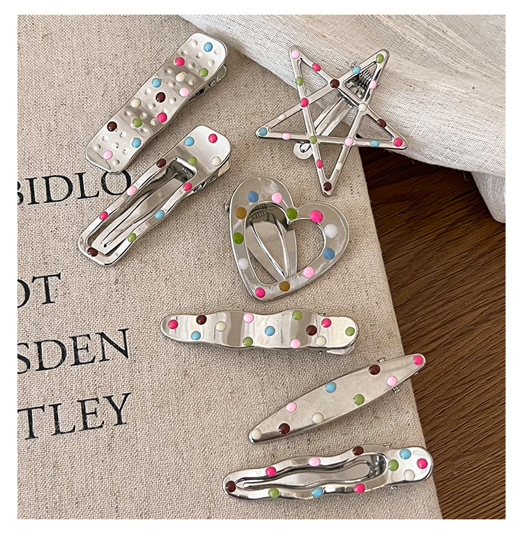 y2k color polka dot metal hair clip, female forehead fringe clip, sweet and cool Spice girl duckbill clip, hair clip headwear pic 6