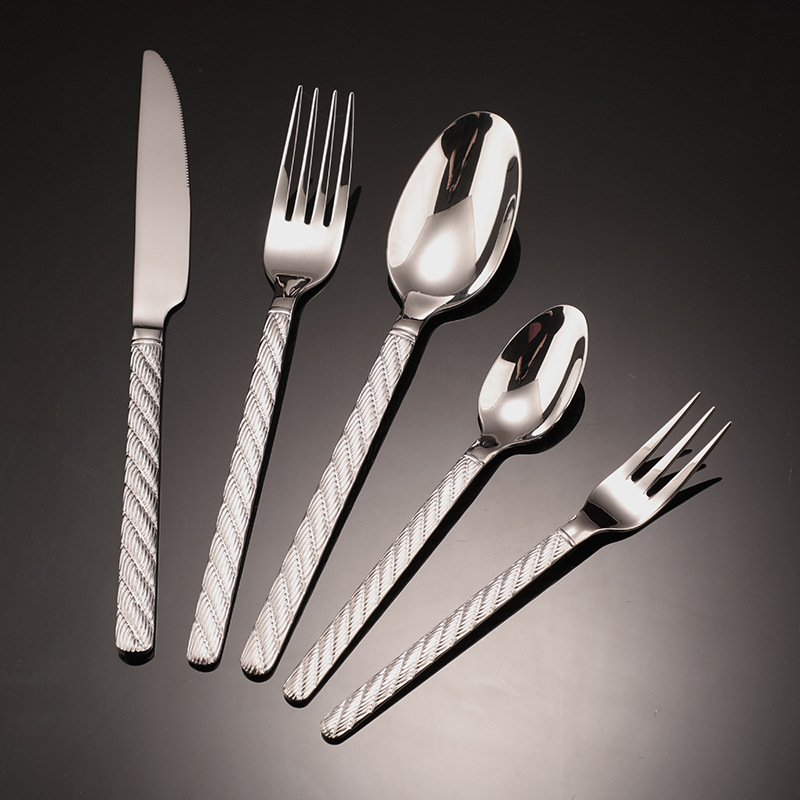 304不锈钢餐具甜品叉牛排西餐套装刀叉高级感麻花餐叉麻绳刀叉勺详情12
