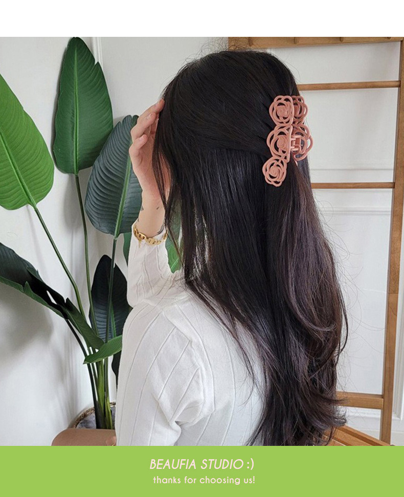 Korean-style frosted and holloomed camellia hairpin, flower hairpin, large shark hairpin, back of the head, updo hairpin, hairpin for women pic 12