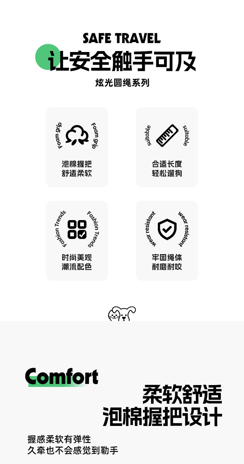 Dog leash, colorful nylon reflective round rope, large dog explosion-proof p rope, dog leash, medium and large dog leash pic 2