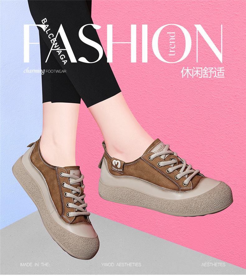 头层牛皮休闲真皮运动鞋女2025新款春秋复古板鞋潮鞋旅游鞋百搭详情2