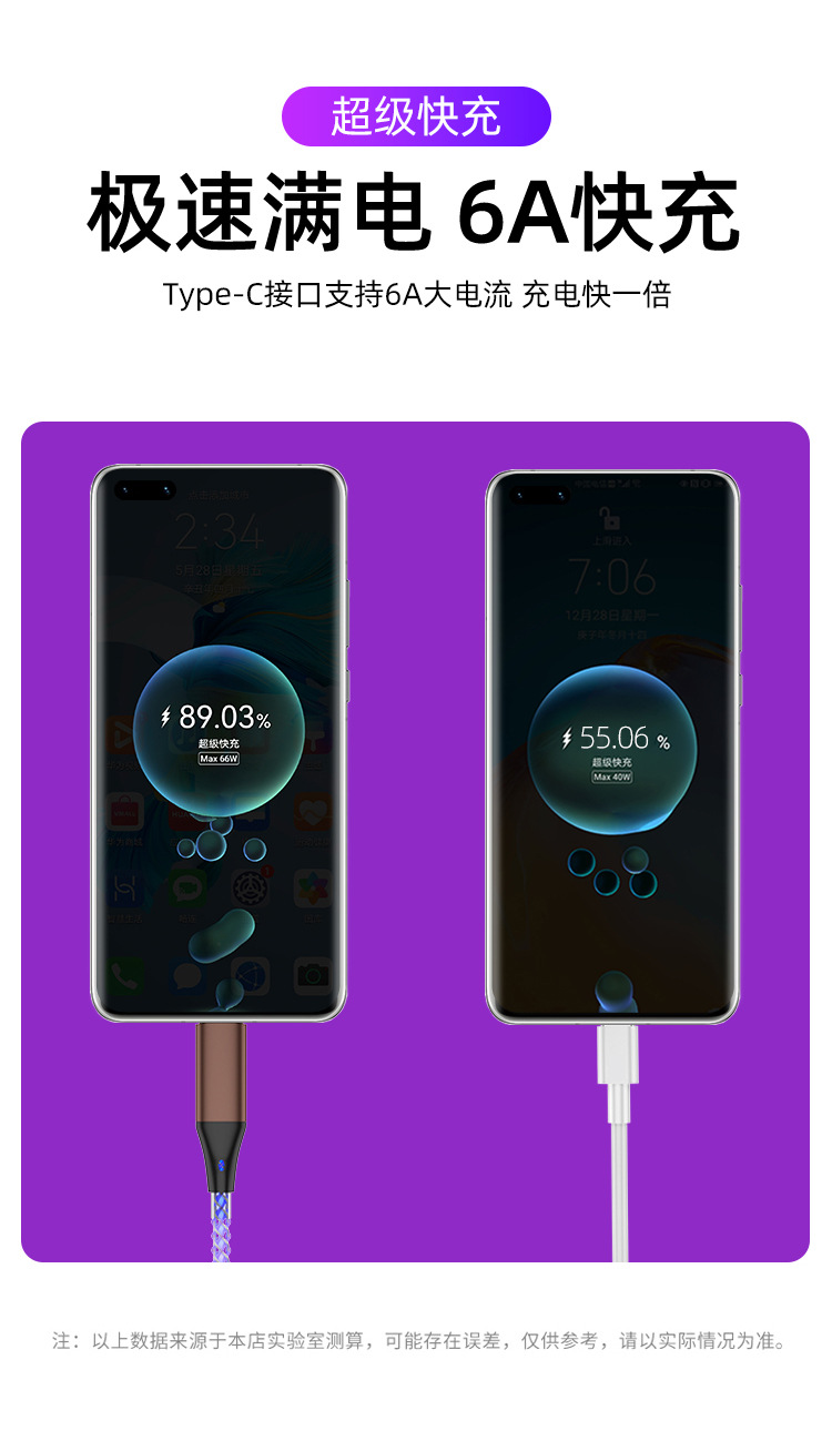 The seven-color gradient luminous data cable is compatible with Apple PD fast charging 100W dual Type-C and Huawei one-to-three charging cable pic 8