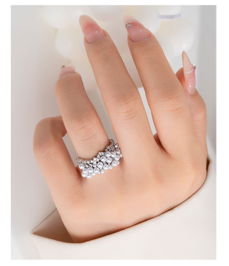 新款高级感珍珠锆石开口戒指复古优雅独特食指戒可调节精致指环圈详情12