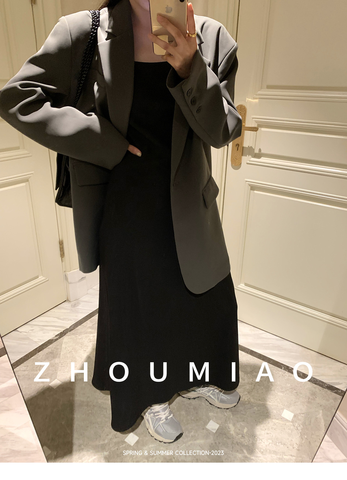 周淼ZHOUMIAO 2024春秋新款高级设计感女士黑色休闲小西装外套女详情14