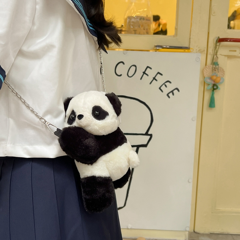 2024新款时尚熊猫双肩包清新甜美可爱卡通毛绒玩具包仿真抱枕背包详情34