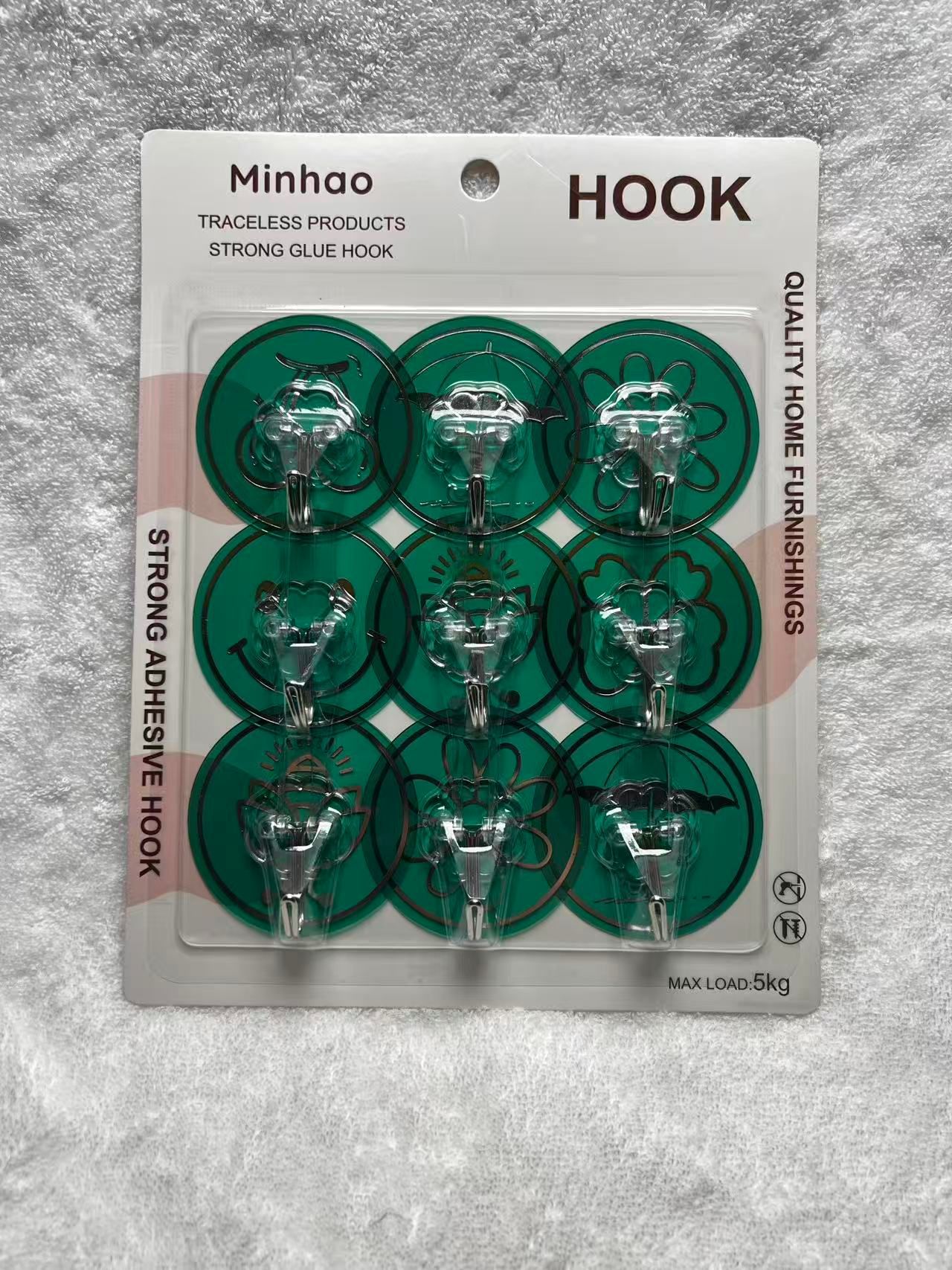 New round gold-embossed film plum blossom sheet iron hook, no drilling, no mark hook, living room wall-mounted door, rear hanging bag hook pic 6