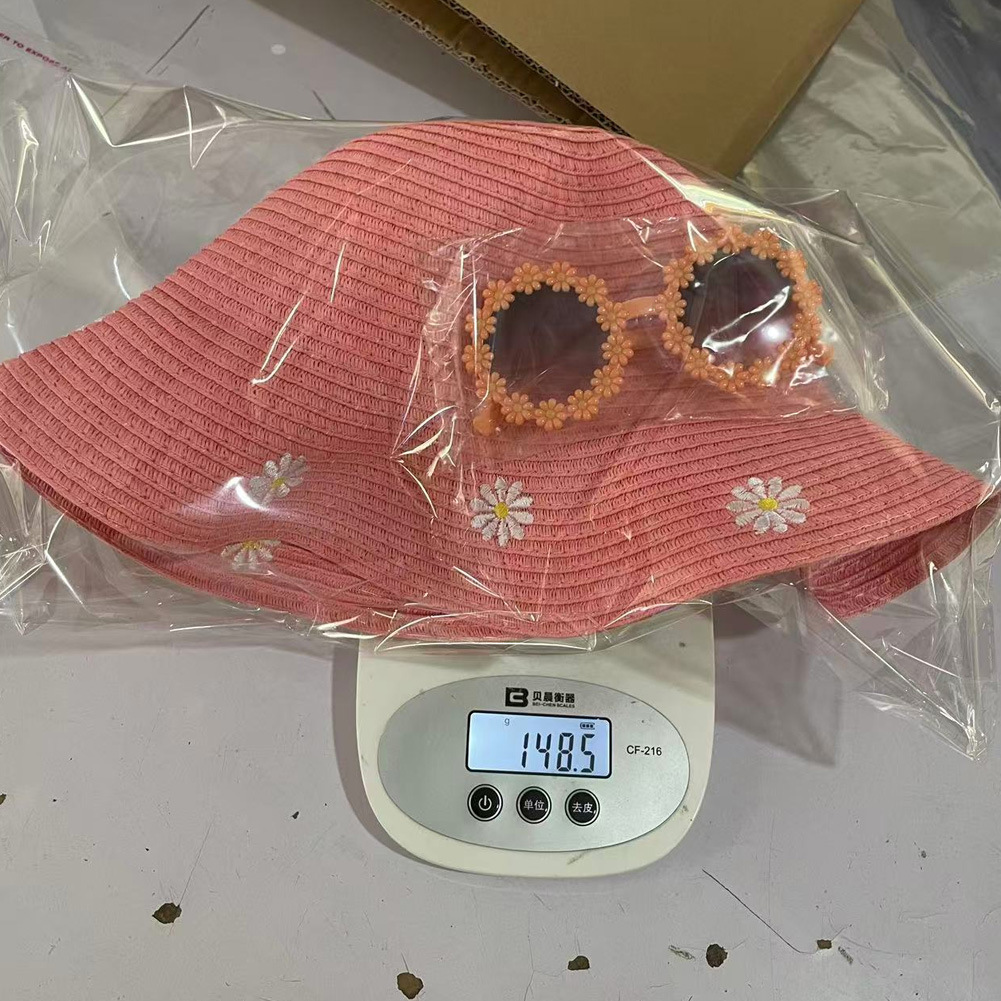 女春夏出游海边花朵草帽甜美小雏菊帽子太阳镜套装遮阳度假渔夫帽详情8
