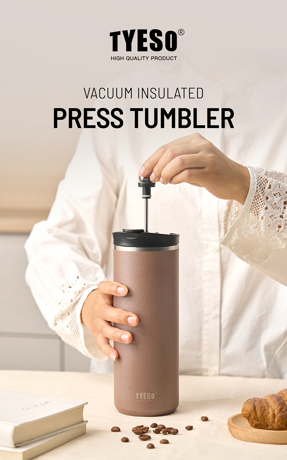 TYESO/ Taishuo Portable French Press Cup, a light luxury office car travel cold brew tea and coffee cup with heat and cold preservation pic 1