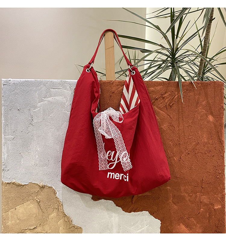 自制夏季大容量刺绣帆布包ins风简约字母通勤百搭纯棉单肩包详情16