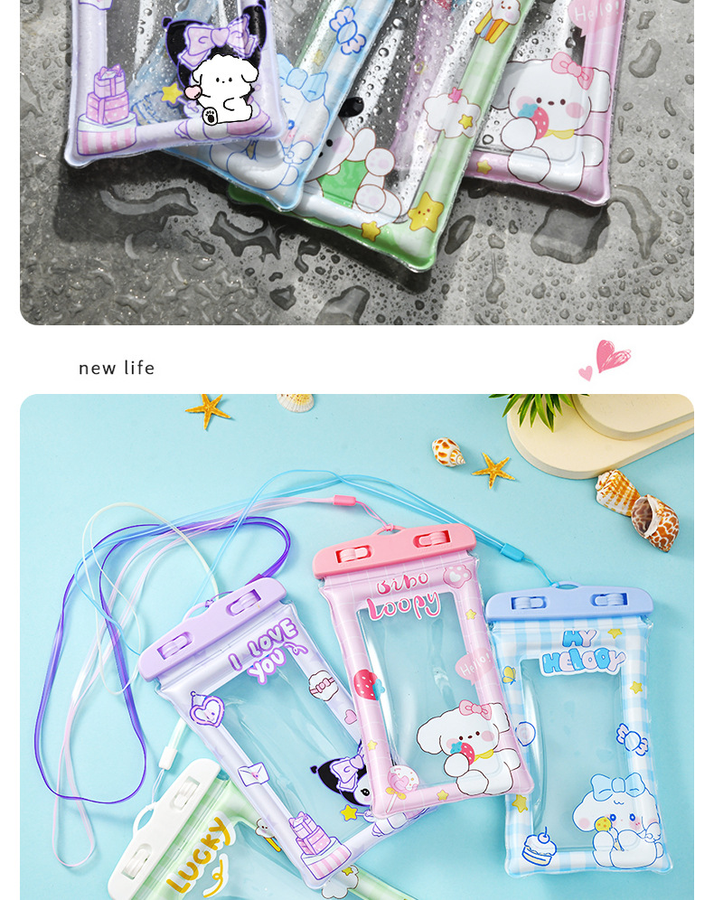 Customized LOGO cartoon lanyard phone waterproof bag, beach swimming touch screen phone diving case airbag waterproof bag pic 22