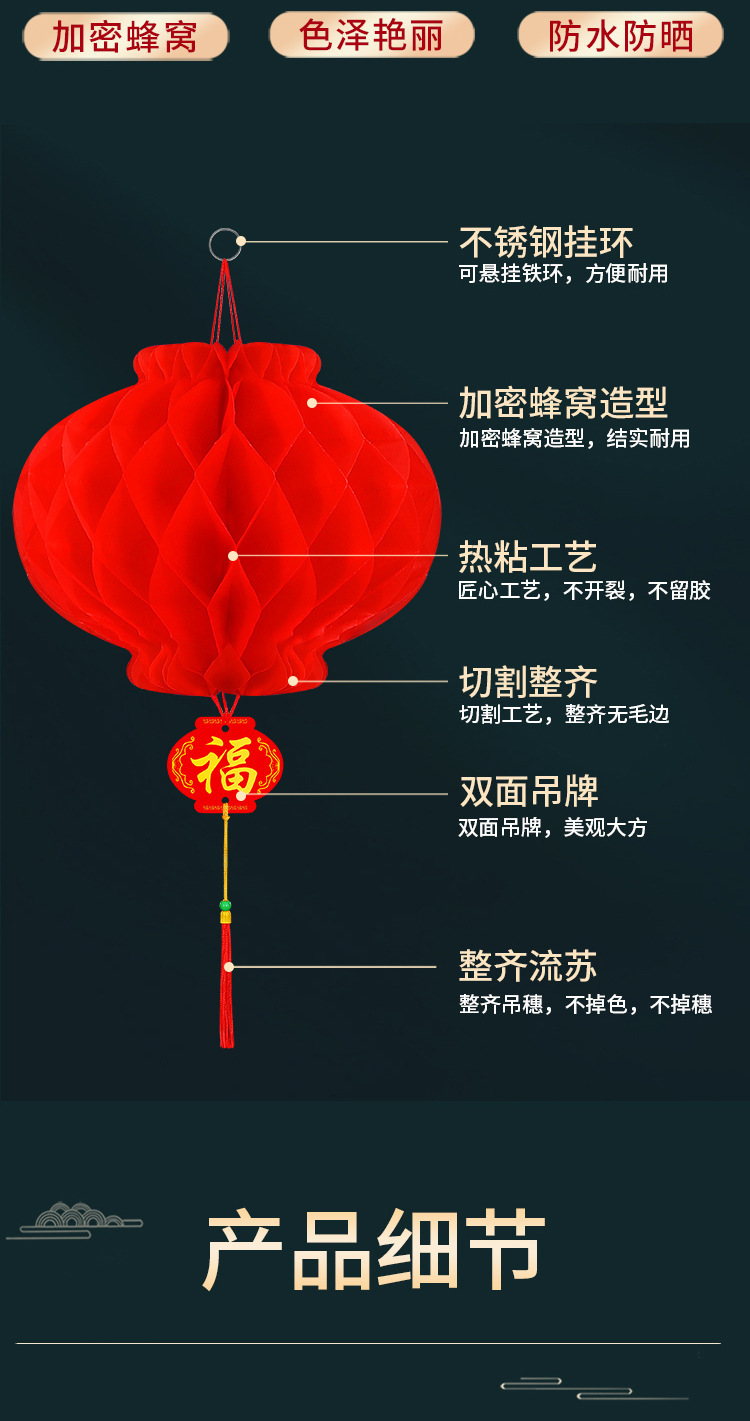 加厚塑纸灯笼结婚喜庆小红灯笼连串蜂窝灯笼折叠装饰新年灯笼详情3