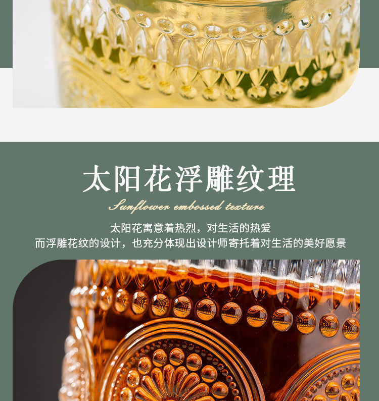 代发包邮太阳花杯子高级感小众浮雕玻璃杯ins风透明水杯家用喝水详情15