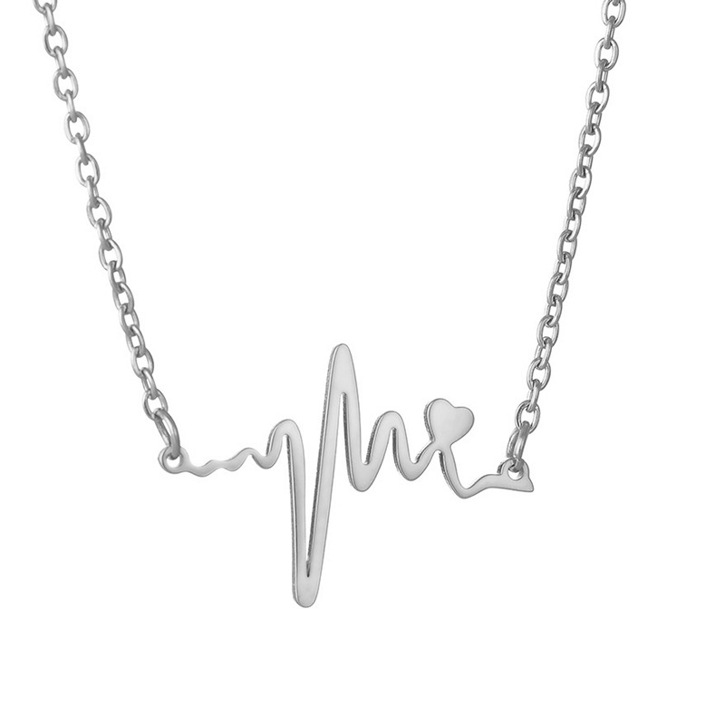 European and American popular accessories: simple, fashionable, neutral and versatile. Couple heartbeat heart titanium steel necklace, electroplated and non-fading pic 7